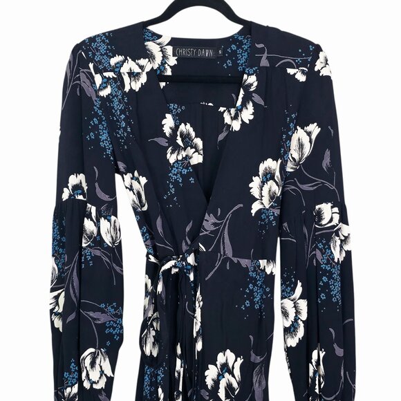 Christy Dawn Bergen Midnight Floral Dress Wrap Black Blue Maxi Size S - Picture 5 of 8